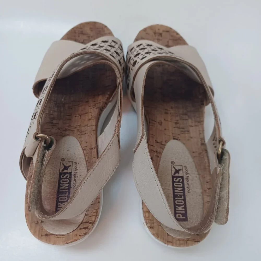 Pikolinos Wedge Sandals Neutral Beige Adjustable Womens US 10‎ or 40